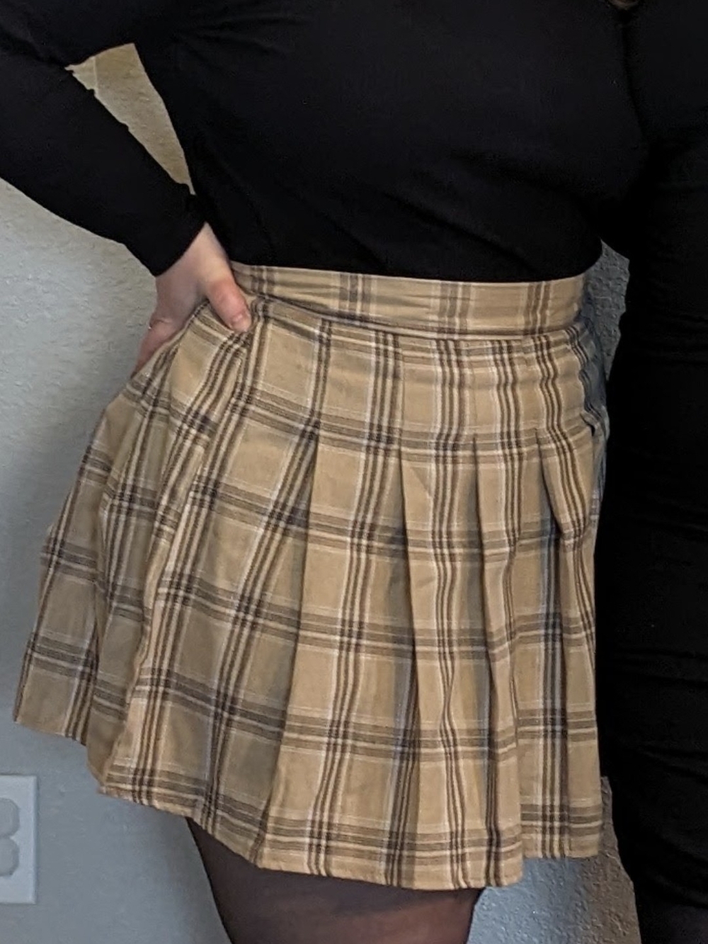 Pleated Plaid Mini Skirt in Beige
